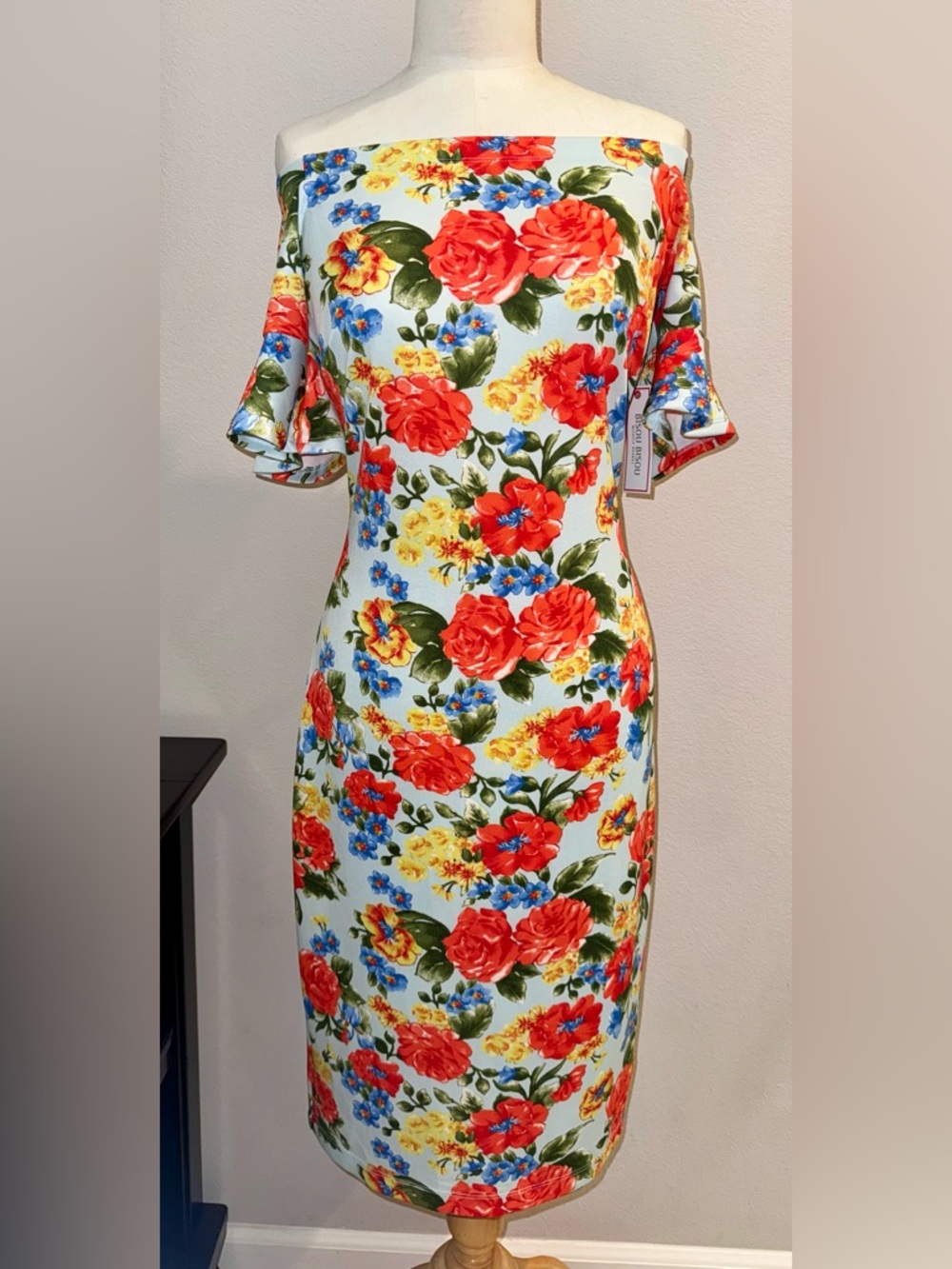 *NWT* Bisou Bisou Multicolored Off The Shoulder Floral Print Dress Size 12